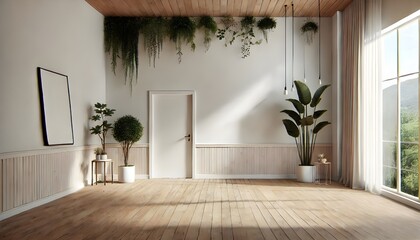 Modern Living Room with White Sofa and Vertical Garden