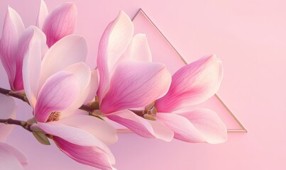 Fototapeta premium Pink flowers with a gold frame