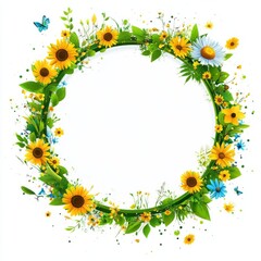 Obraz premium Isolated on a transparent background, this artwork presents a watercolor frame of flowers and leaves