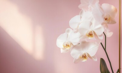 A bouquet of white orchids is sitting on a table
