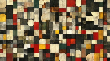 Abstract Geometric Pattern with Textured Rectangles and Circles