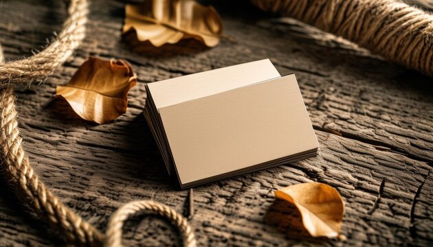 Business card mockup on wooden surface with copy space