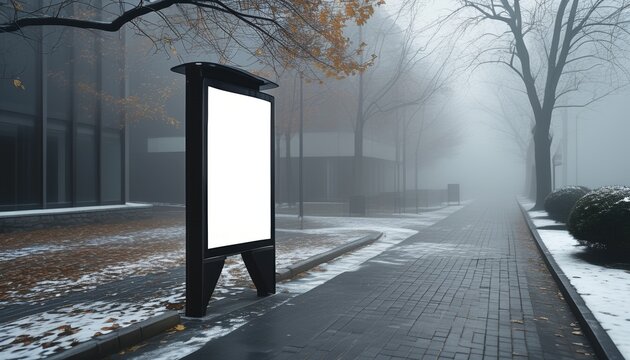 mockup Urban street with vertical flyer stand and winter atmosphere with copy space