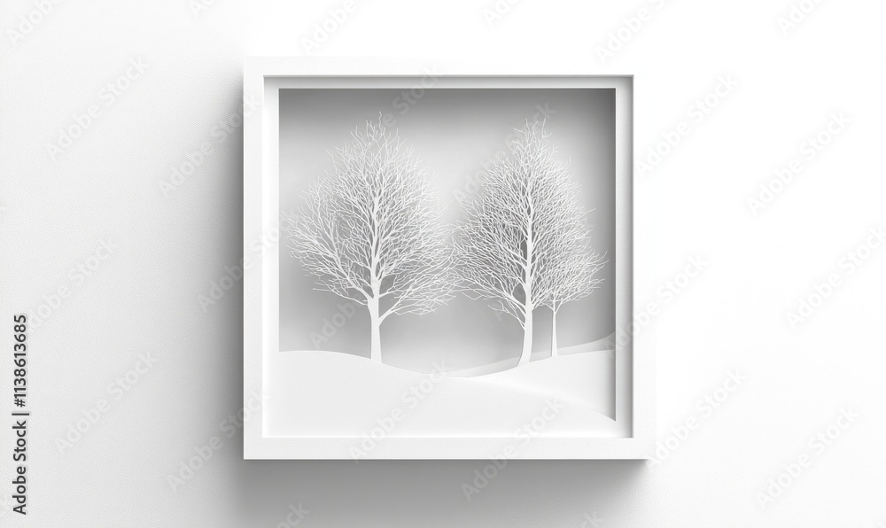 Poster a white frame with two trees in it