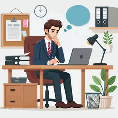Fototapeta premium a man is using his laptop sitting on a chair looking in the laptop colourful vector on a white background