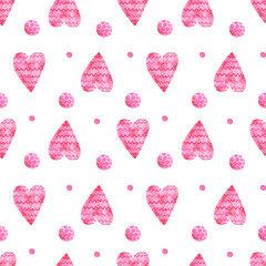 Pattern with pink hearts. Watercolor cute pink background with hearts, pink abstraction. Valentine's Day, holiday. Pattern for gift paper