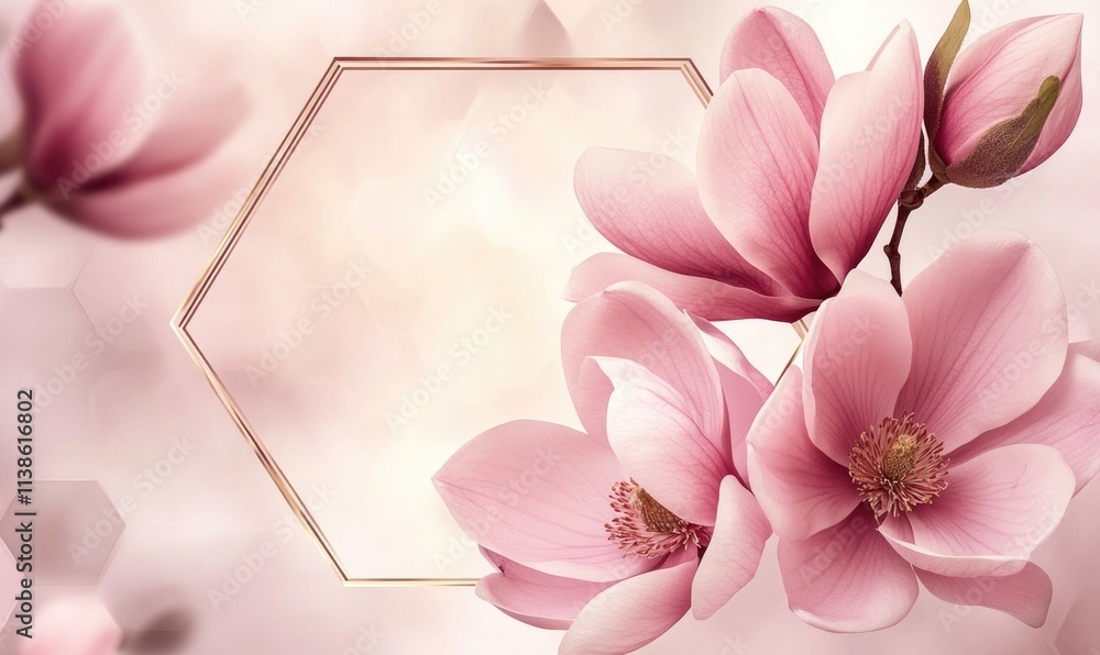 Wall mural A pink flower with a gold frame