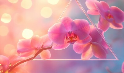 Obraz premium A triangle is shown in the middle of a bunch of pink flowers