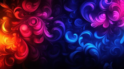 Abstract Swirling Floral Design in Vibrant Red and Blue