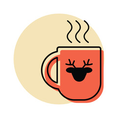 coffee mug Icon.with Deer on mug.Steam . Illustrator Artwork.in background .winter artwork 
