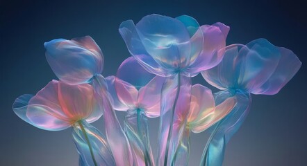 A white background highlights a row of vivid, colorful flowers.