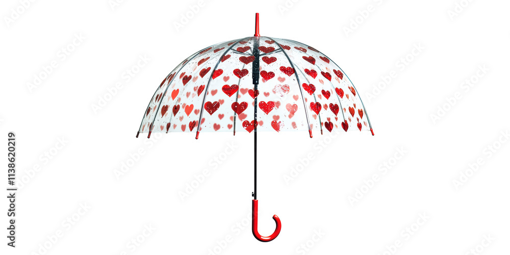 Poster transparent umbrella with red heart pattern isolated on transparent background