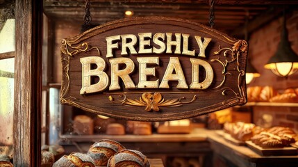 Freshly baked bread sign in a bakery setting
