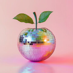 Fruit made from disco ball, pastel background, in the style of hyper-realistic photography
