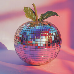 Fruit made from disco ball, pastel background, in the style of hyper-realistic photography