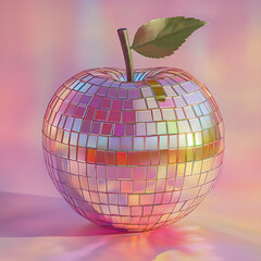 Fruit made from disco ball, pastel background, in the style of hyper-realistic photography