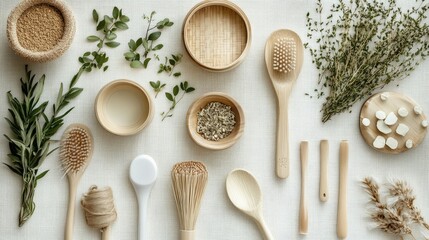 Flatlay of natural bath and beauty products.