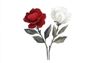 Obraz premium The red and white flowers, complemented by pine, are arranged to create a festive and joyful scene on a colorful winter background.
