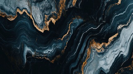 Obraz premium Abstract dark blue, gray, and gold marble texture.