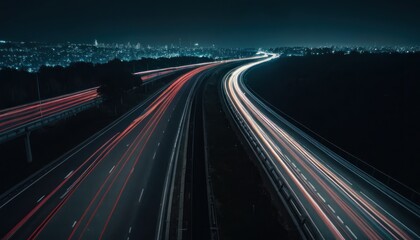 A long exposure photo of a highway at night. Generative AI