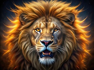 Fototapeta premium Fierce lion's aerial portrait â€“ powerful esports mascot, gaming logo design.