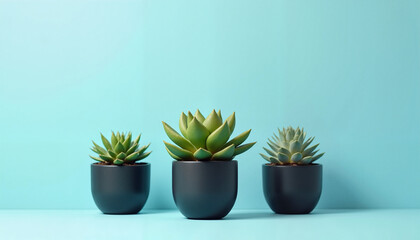 Modern Minimalist Succulent Trio in Black Pots