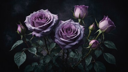 Purple roses on a black background