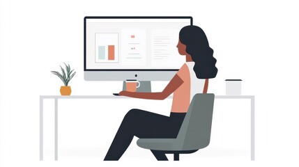 Creative Woman Working at a Desk with a Computer