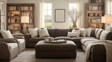 Obraz premium Minimalist mocha mousse coloured furniture.