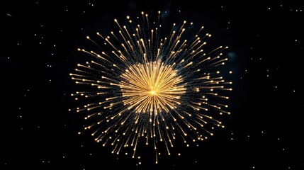 Golden firework burst against black background.