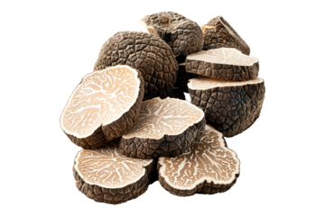 Fresh summer truffles Scorzones isolated on white transparent background, great for culinary and gourmet themes.