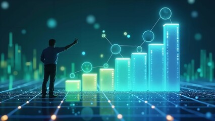 Business Professional Pointing to Holographic Loading Bar '2024 to 2025'