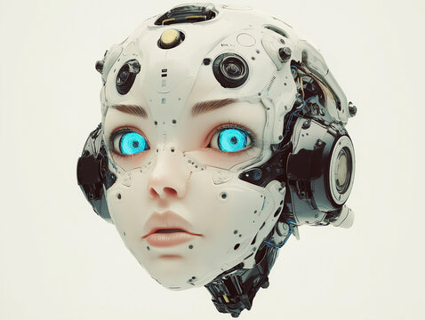 Female robot face, Artificial intelligence concept