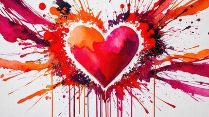Heart with red and orange paint splatters on it