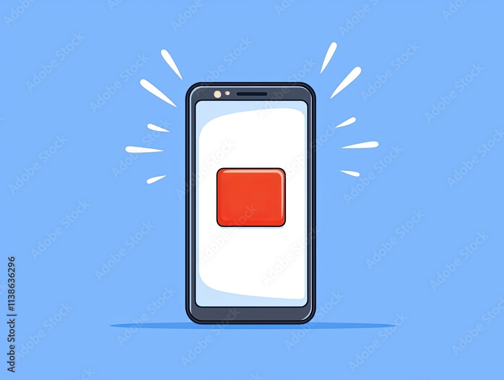Poster smartphone displaying a red button on a vibrant blue background.