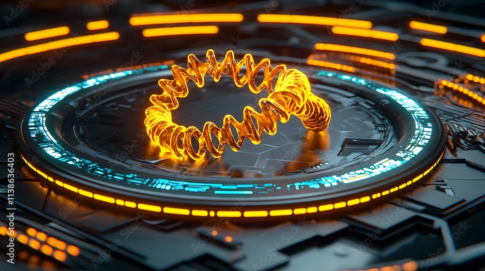 Aufkleber 3d illustration of dna helix with advanced technology elements in a futuristic setting