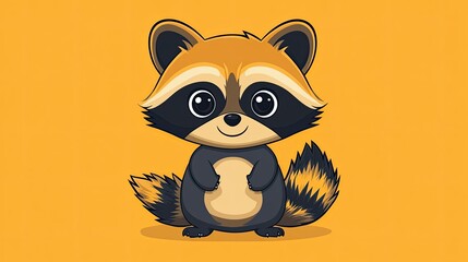 Obraz premium Adorable cartoon raccoon on yellow background.