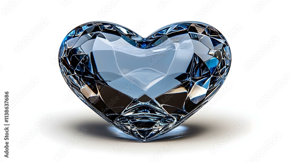 Poster isolated glass heart with reflection on smooth surface captured in high definition