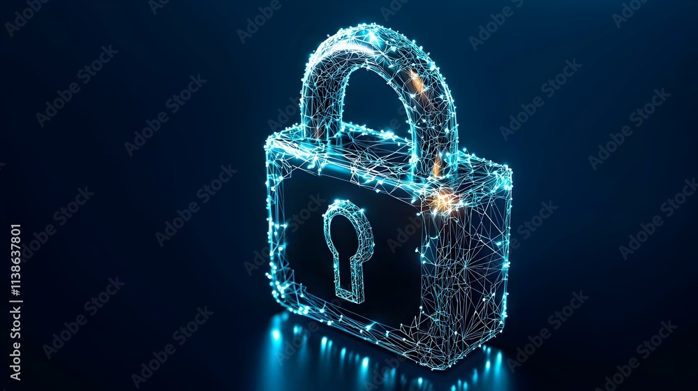 Aufkleber futuristic cybersecurity concept with abstract lock and network connections in vector illustration