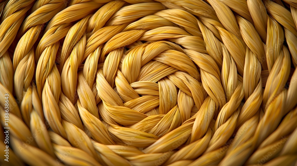 Aufkleber close-up view of decorative straw plate with intricate weaving pattern and natural texture