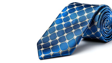 Elegant Close-up View of a Luxurious Blue Tie with Intricate Patterning and Shine
