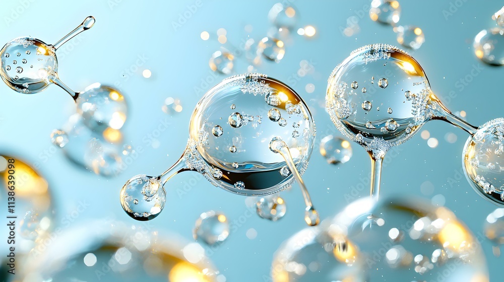 Poster bubbles and molecules in a gentle background with soft lighting and tranquil atmosphere