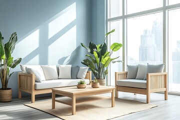 Beautiful Modern Living room Interior with furniture's ,mockup frame , posters, wall -3d Rendering