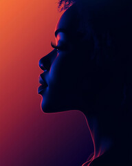Silhouette of a African American woman in soft neon light against a gradient background