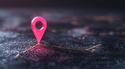 Glowing Pink Location Pin on Dark Textured Surface
