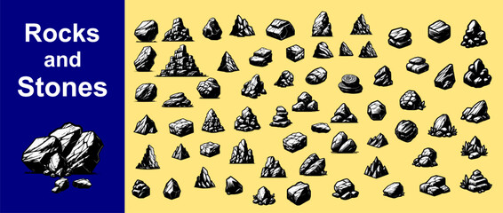 doodle rocks and stones set. vector rocks for decoration and design. 