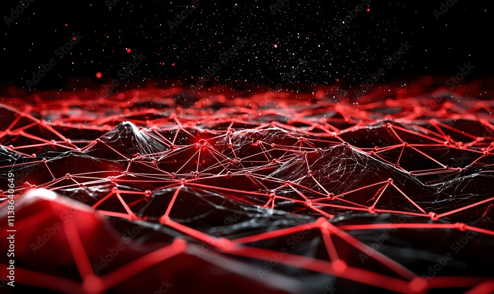 Poster abstract red polygon network visualization in technology and connectivity background