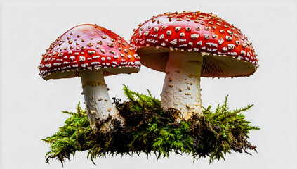 Obraz premium Red-Capped Mushrooms with White Dots on Moss