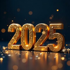 2025-year gold metallic text effect image in the lighting background  