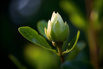 Close Up Shot of a Radiant Bud Bathed in Soft Sunlight - Symbolic Representation of New Beginnings